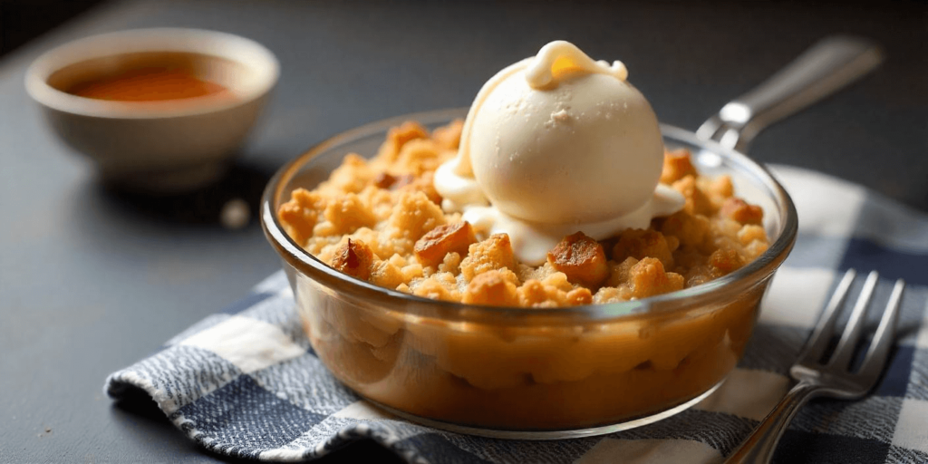 delicious apple crumble with ice cream