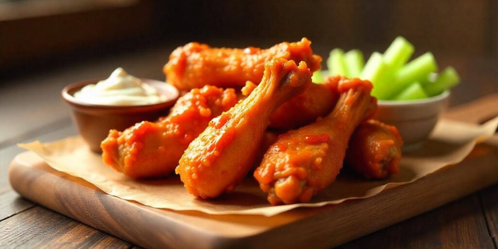 Boneless chicken wings tossed in buffalo sauce