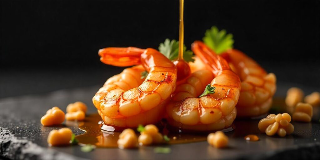 Close-up of golden honey walnut shrimp