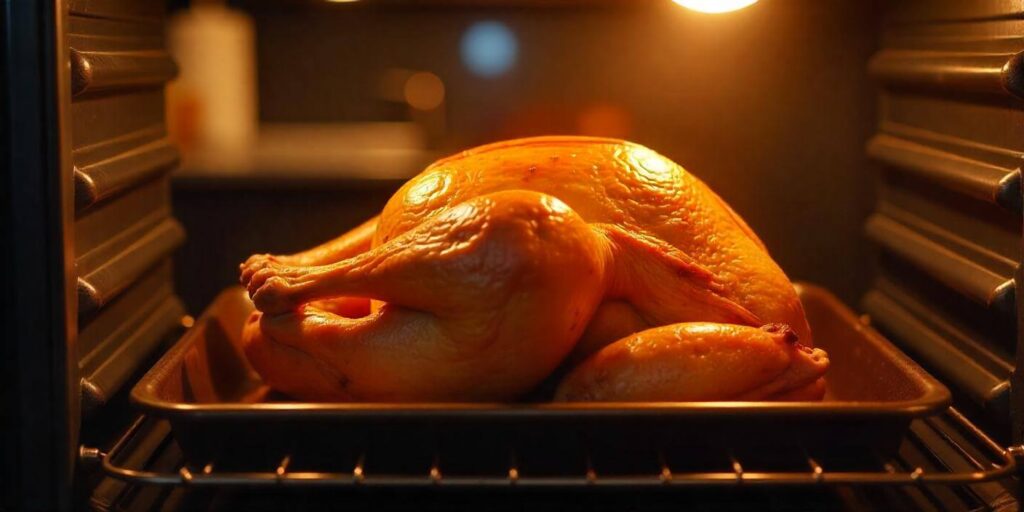 A perfectly roasted turkey after being injected with a flavorful seasoning mix