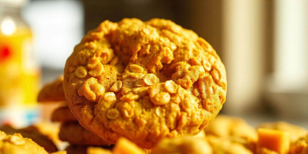 Close-up of golden-brown oatmeal cookies