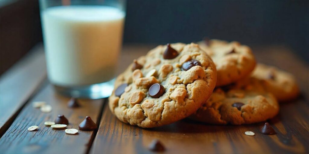 Chewy oatmeal cookies with chocolate chips and nuts