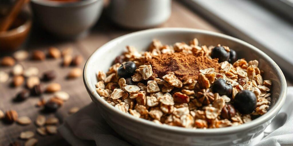 Granola mixed with dried fruit and nuts, ready to serve