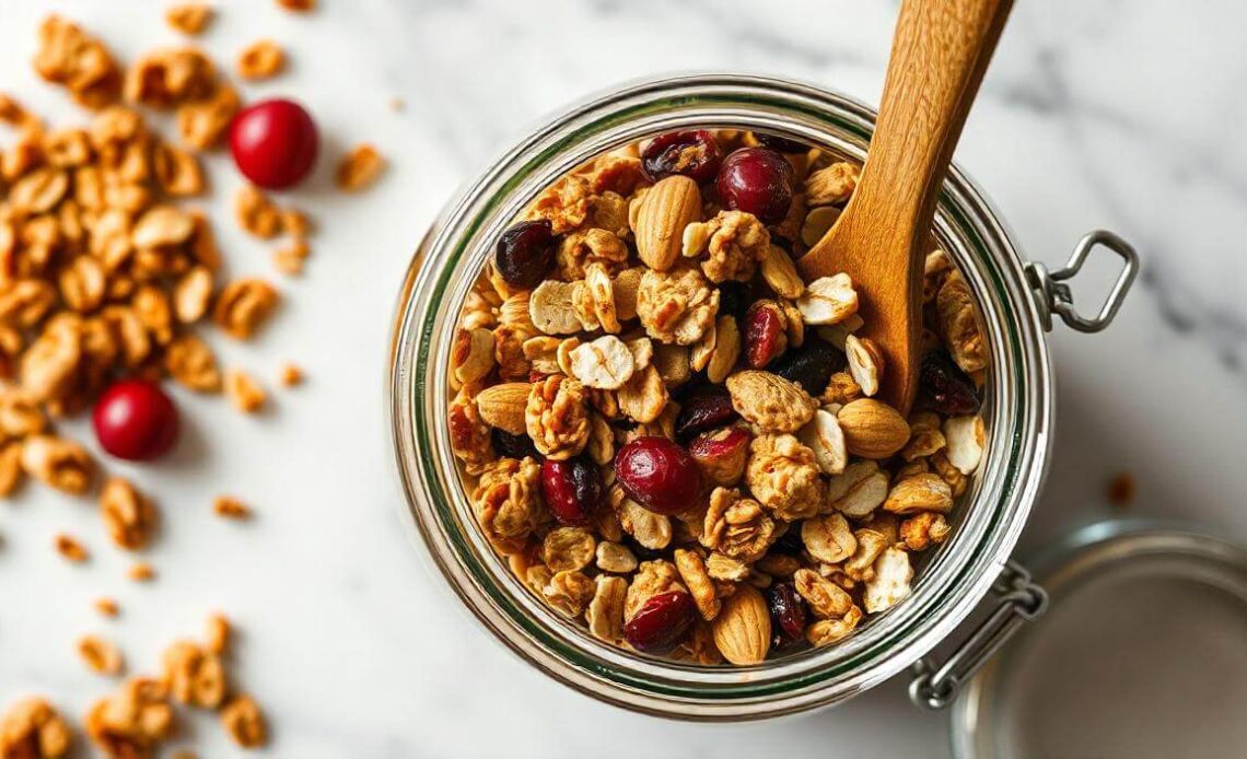 Golden, crispy granola baked with oats and nuts