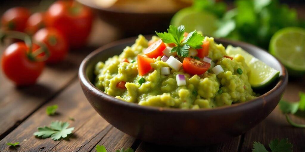 Freshly made guacamole with avocado, lime, salt, and cilantro