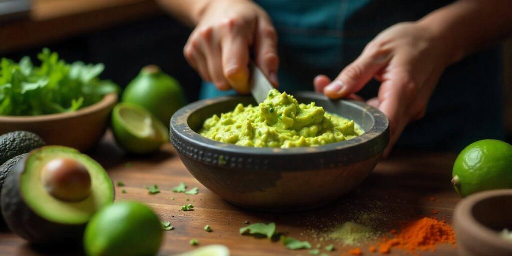 Homemade guacamole with minimal ingredients, perfect for dipping.