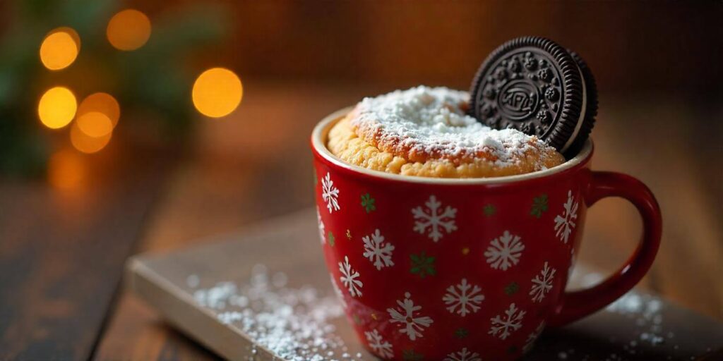 Oreo mug cake with a gooey center, perfect for a quick dessert