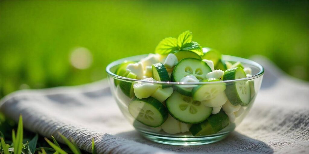 Cucumber salad with fresh ingredients and zesty flavors, ready to serve