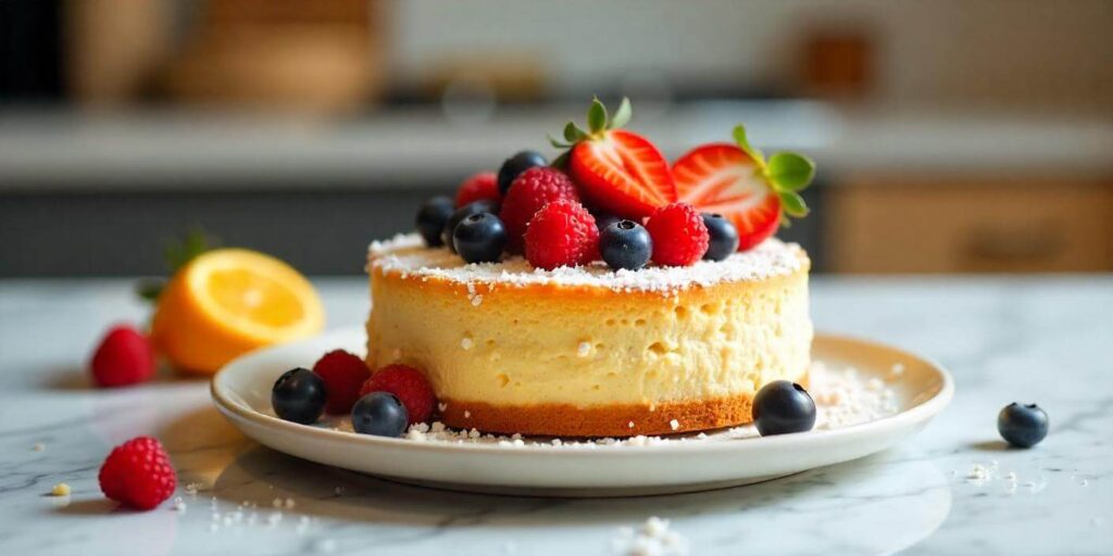 coconut cake decorated with fruits