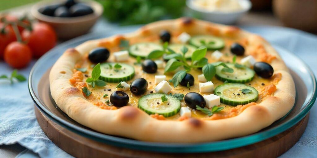 Easy naan pizza with pepperoni, cheese, and herbs on a baking sheet