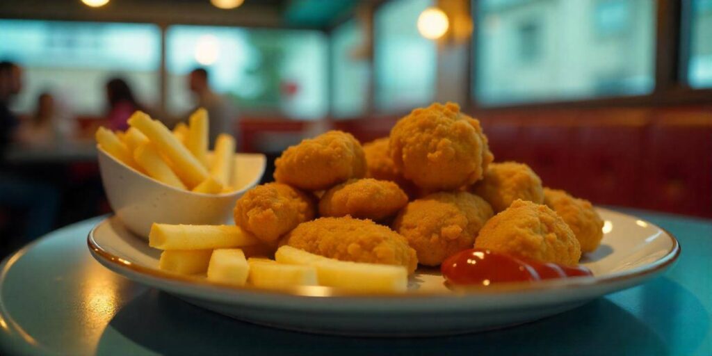 Freshly fried corn nuggets with a side of ranch dipping sauce