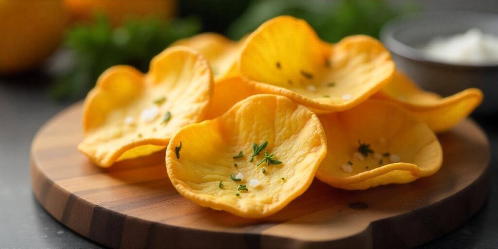 Crispy, golden cottage cheese chips ready to be served