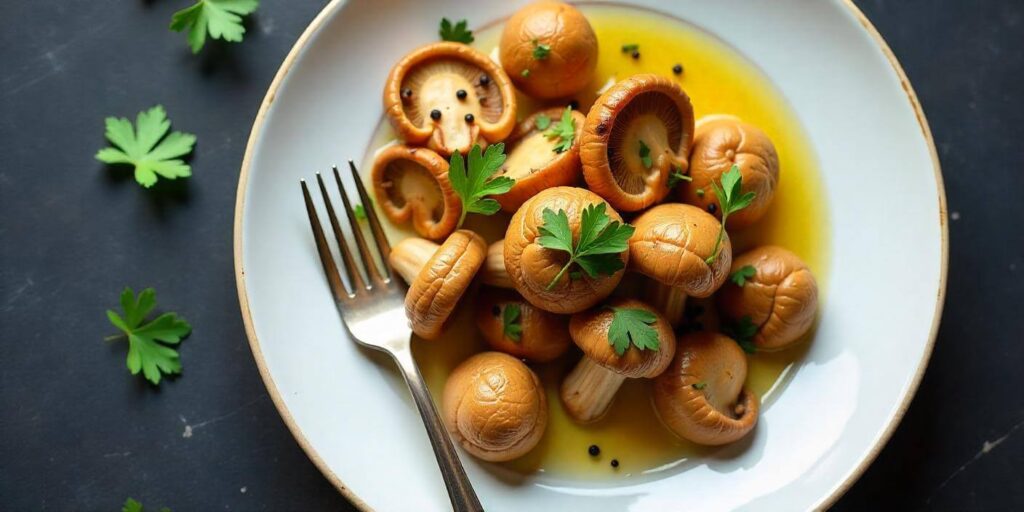 A delicious plate of cooked maitake mushrooms sautéed in butter and herbs.