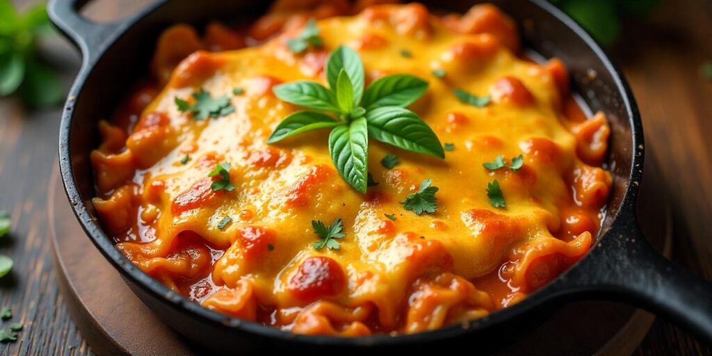 A delicious slice of Mexican lasagna topped with melted cheese and fresh cilantro.