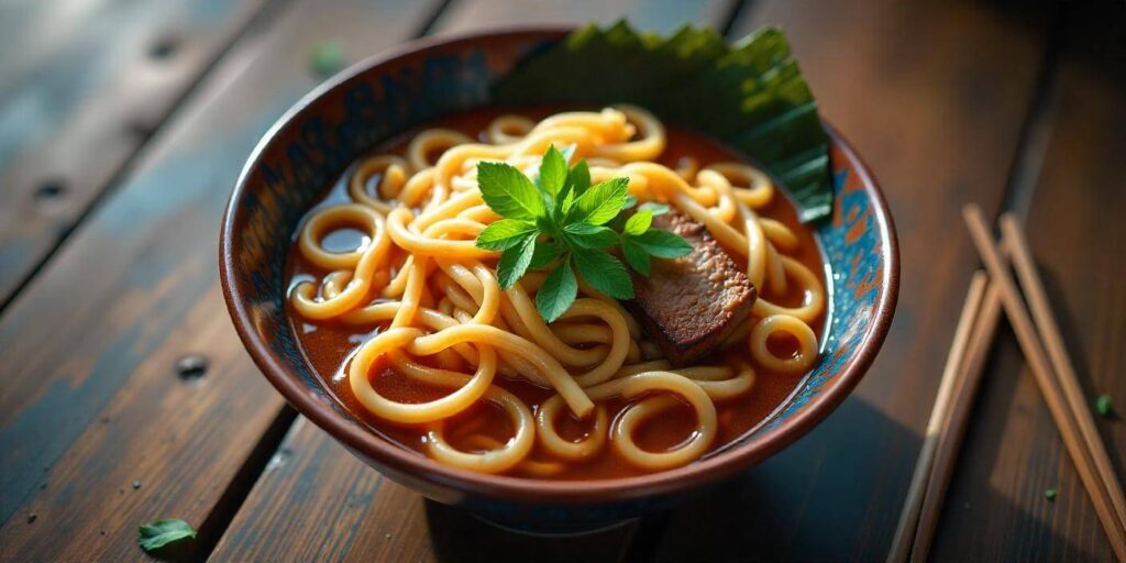 Beef ramen noodle soup with a rich, flavorful broth and juicy beef slices