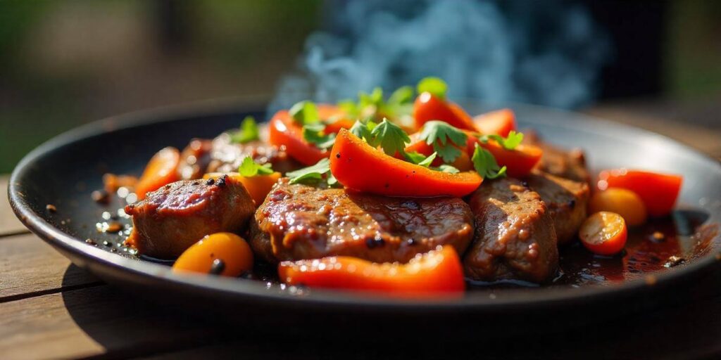 Grilled chipotle steak served with a fresh side of veggies.