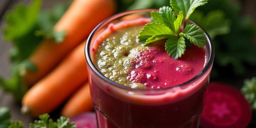 Colorful fruit and vegetable juices