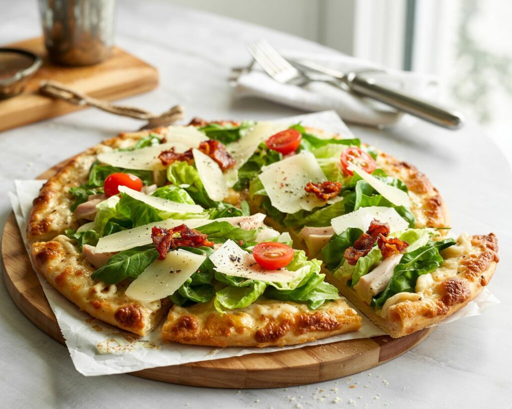 Chicken salad pizza slice on plate
