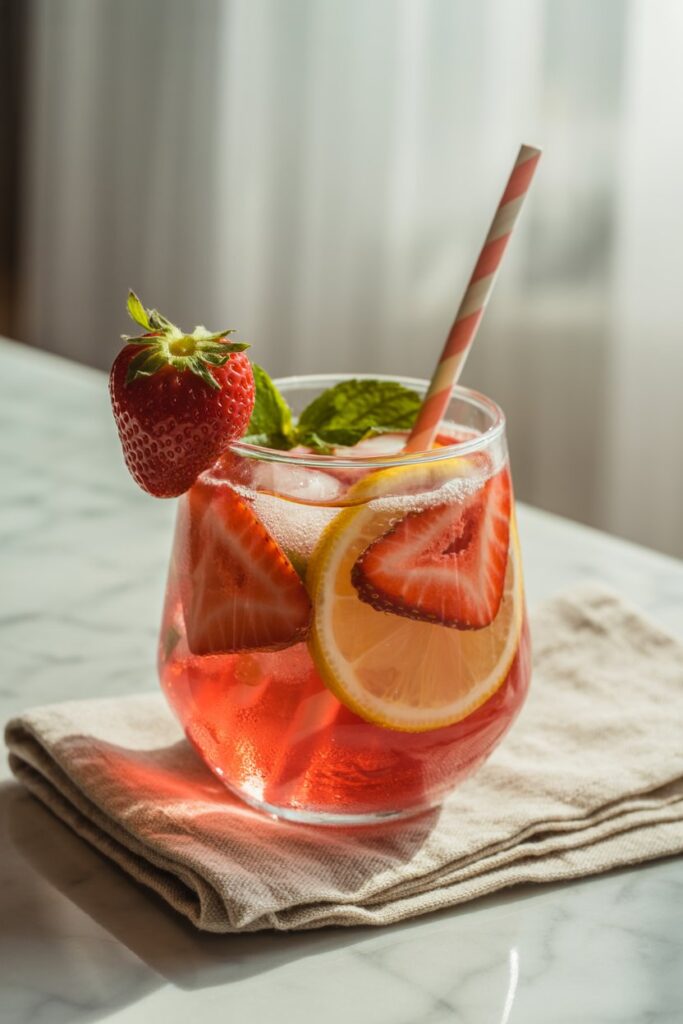 Homemade strawberry lemonade with no sugar