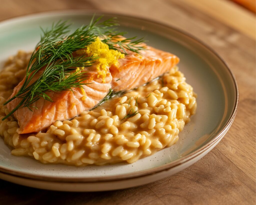 Tasty salmon risotto