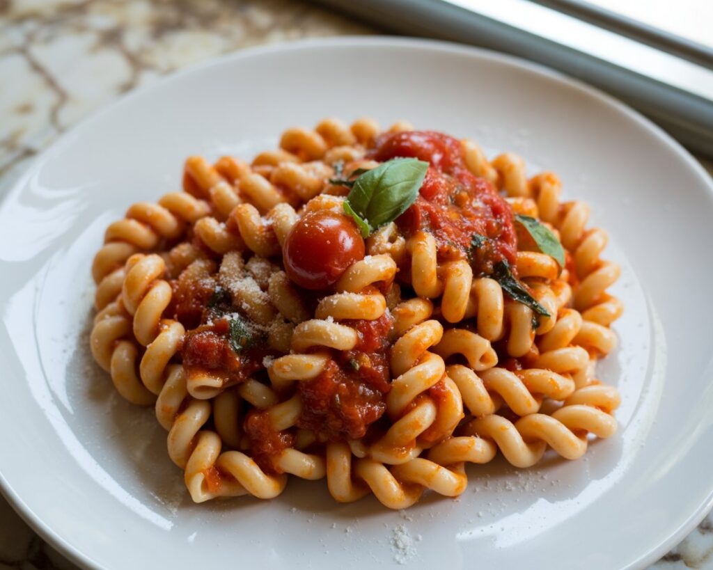 Homemade cavatappi pasta