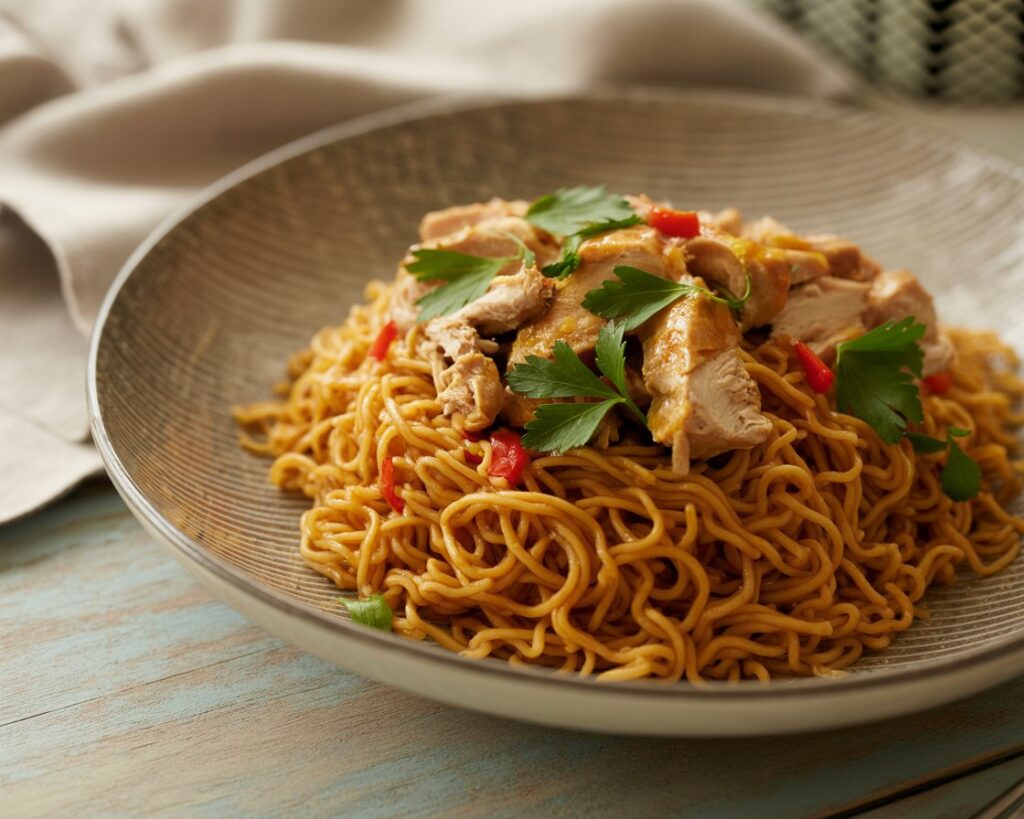 Cozy chicken and egg noodle dish
