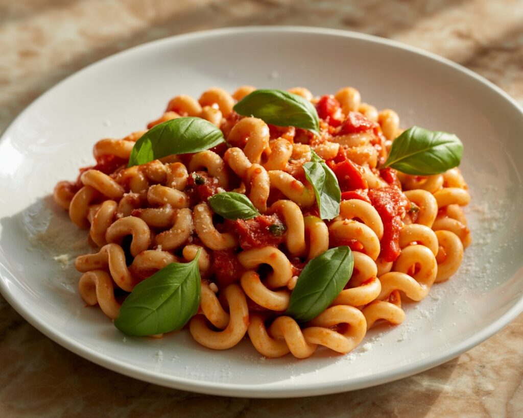 Tomato basil cavatappi pasta