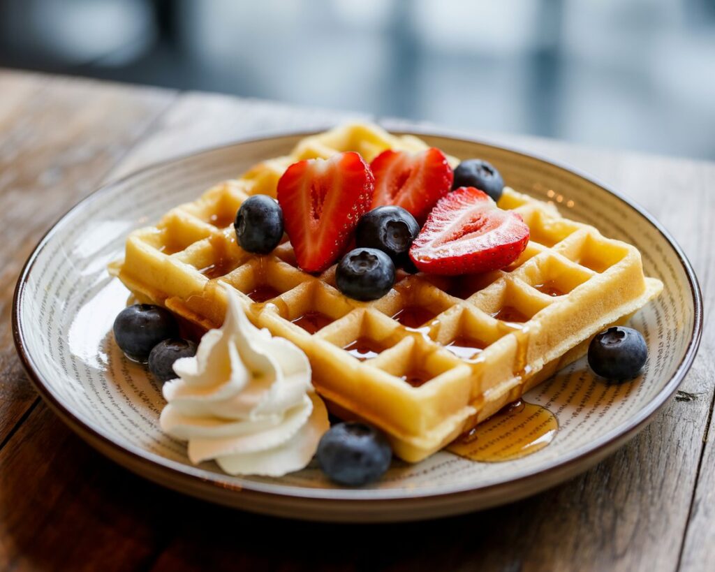 Easy Belgian waffle with butter melting on top