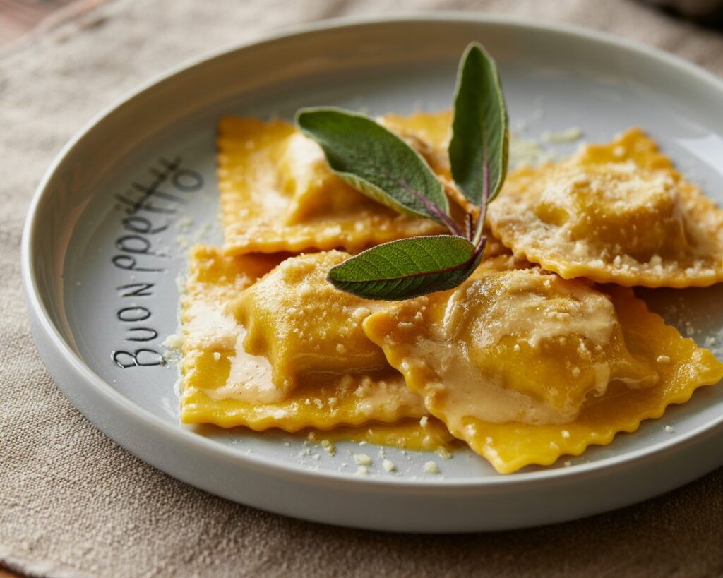 Butternut squash ravioli with creamy sauce
