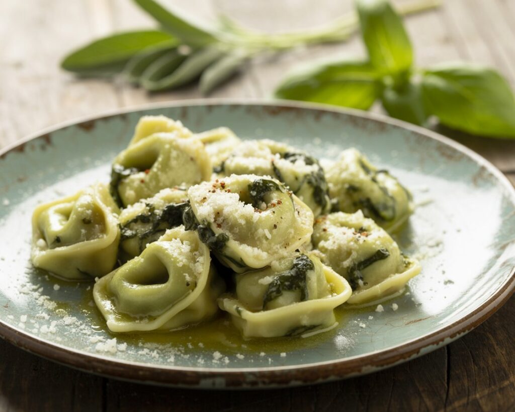 Homemade gluten free tortellini on a plate