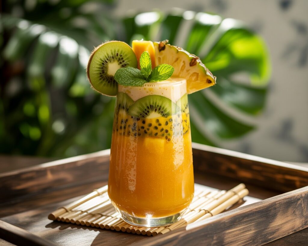 Vibrant tropical smoothie with fresh ingredients