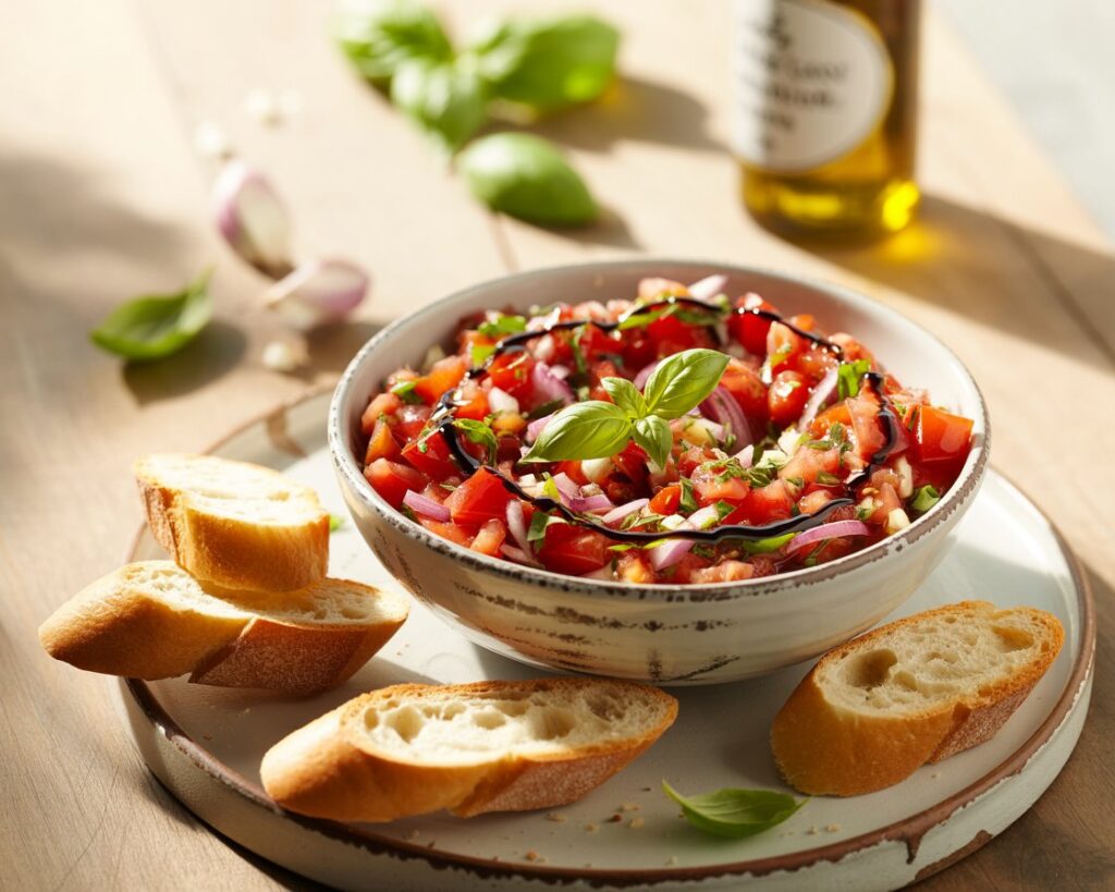 Homemade bruschetta dip recipe served with bread