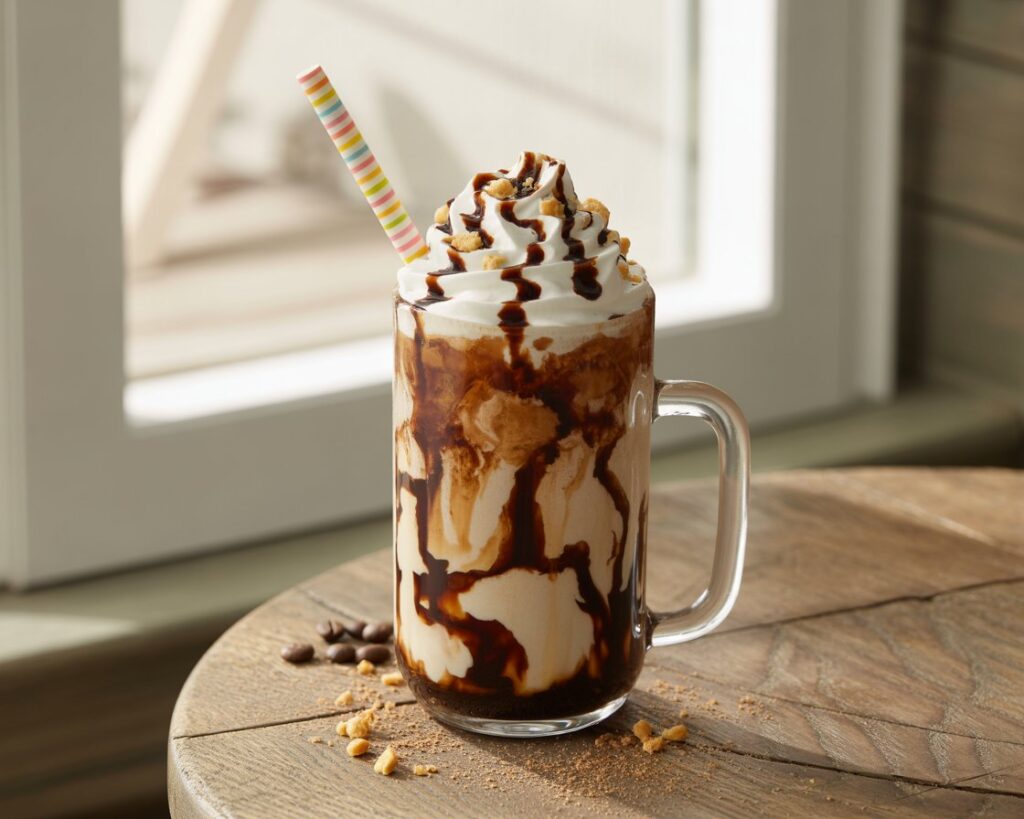 Creamy frappuccino made at home with ice and espresso