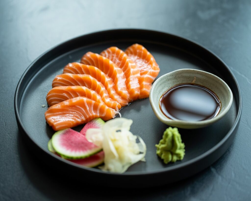 Homemade salmon sashimi presentation