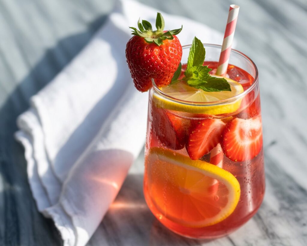 Refreshing summer drink made with strawberries and lemons
