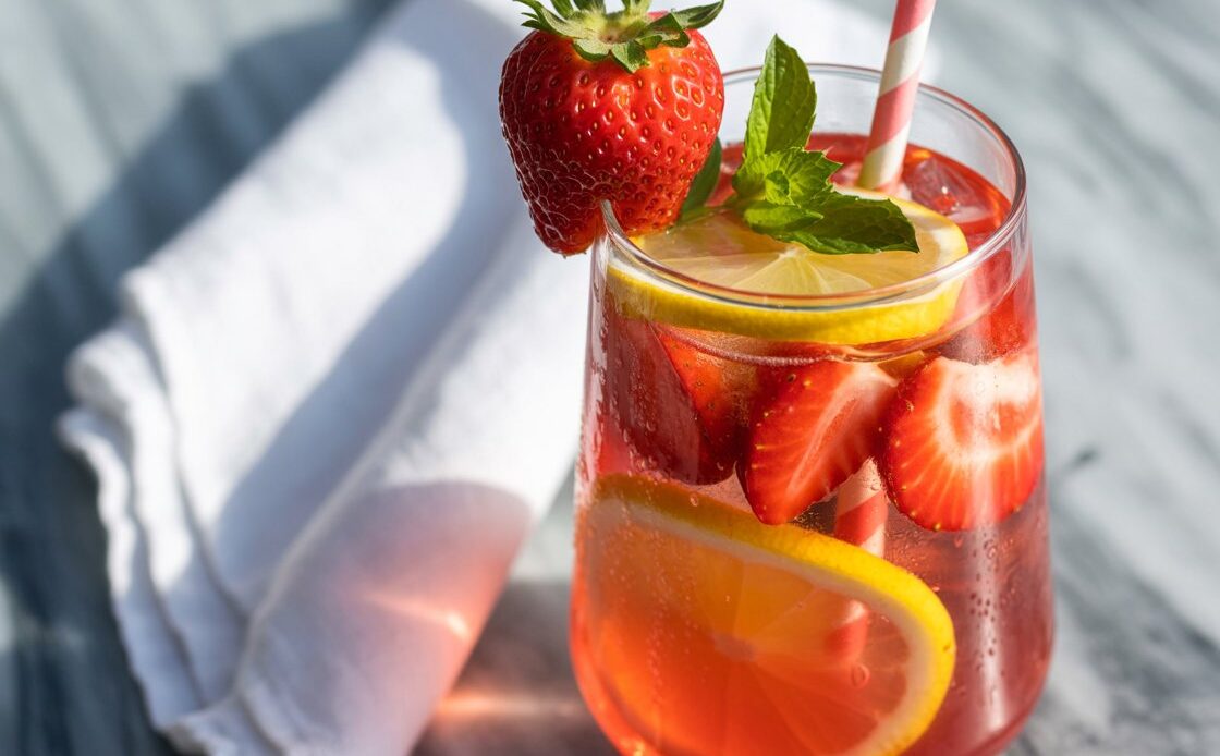 Refreshing summer drink made with strawberries and lemons