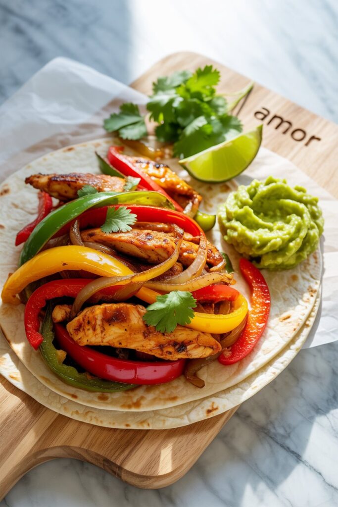Air fryer chicken fajitas with peppers and onions