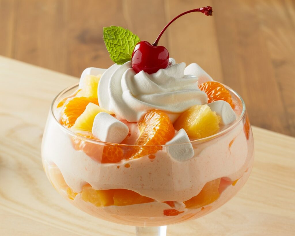 Classic orange fluff recipe in a bowl