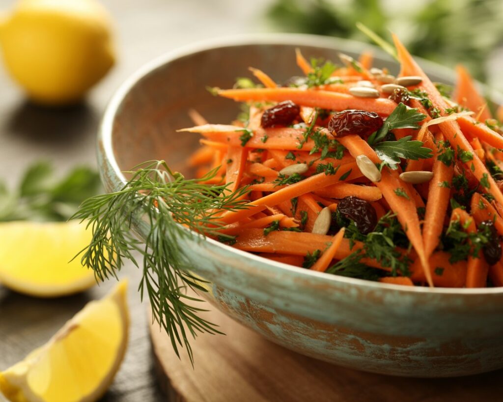 Carrot slaw with chopped parsley and vinaigrette