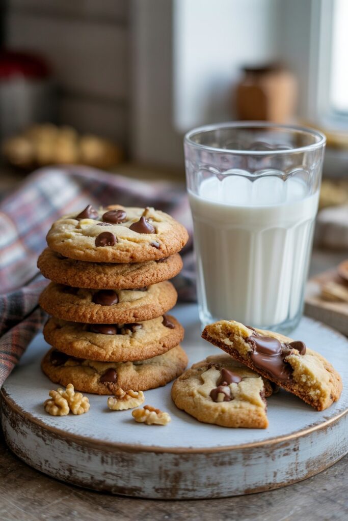 Golden-brown cookies with crisp edges and soft centers on a rustic plate