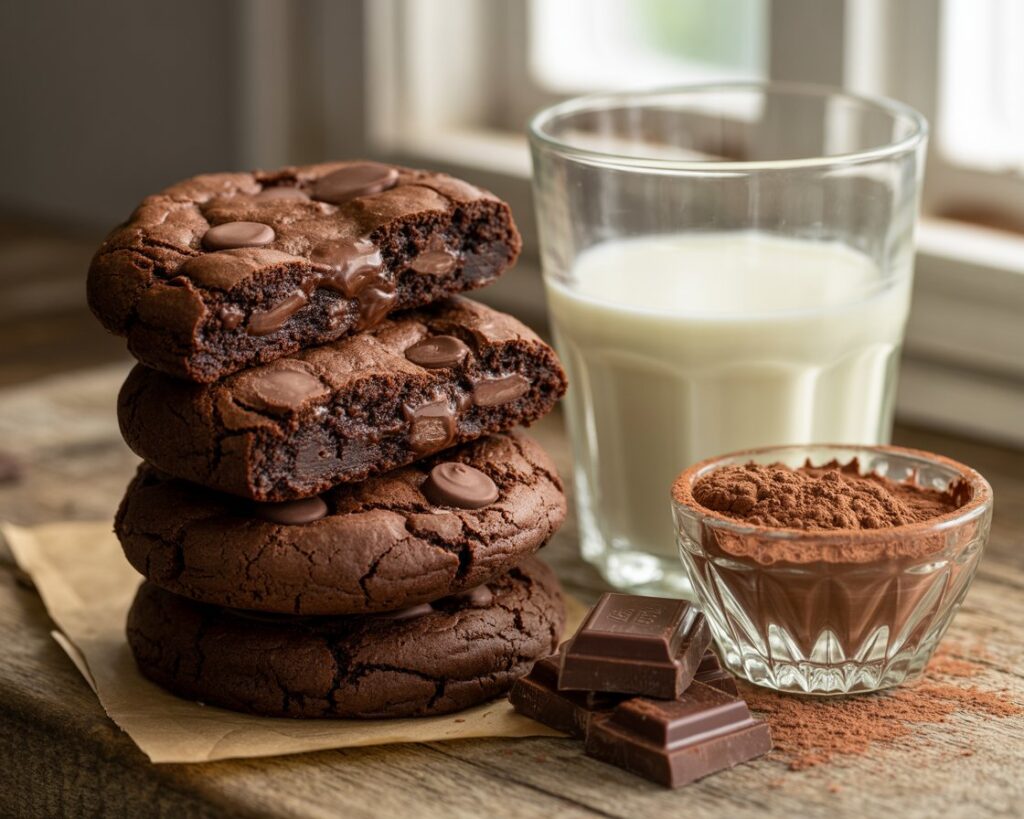 Fudgy brownie cookies with melted chocolate chips