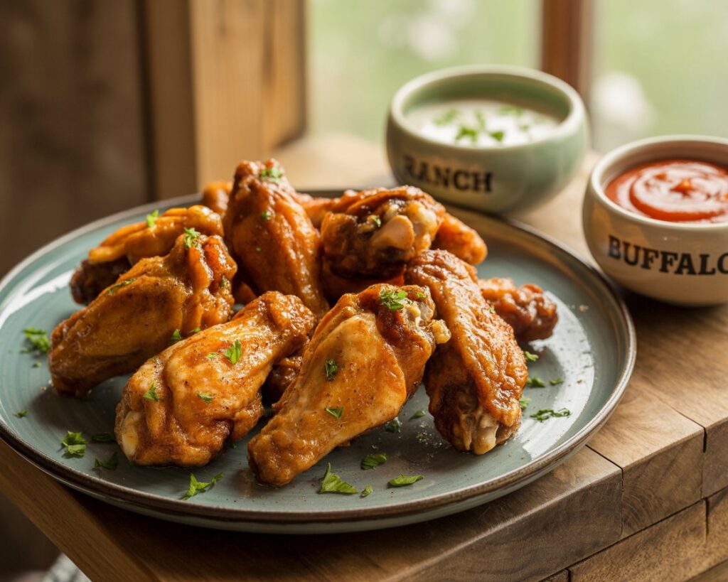 Homemade air fryer chicken wings with crunchy skin and tender inside