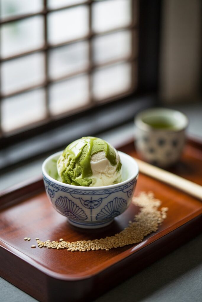Vegan dairy free Chinese ice cream scoops served in small bowls for a healthy dessert