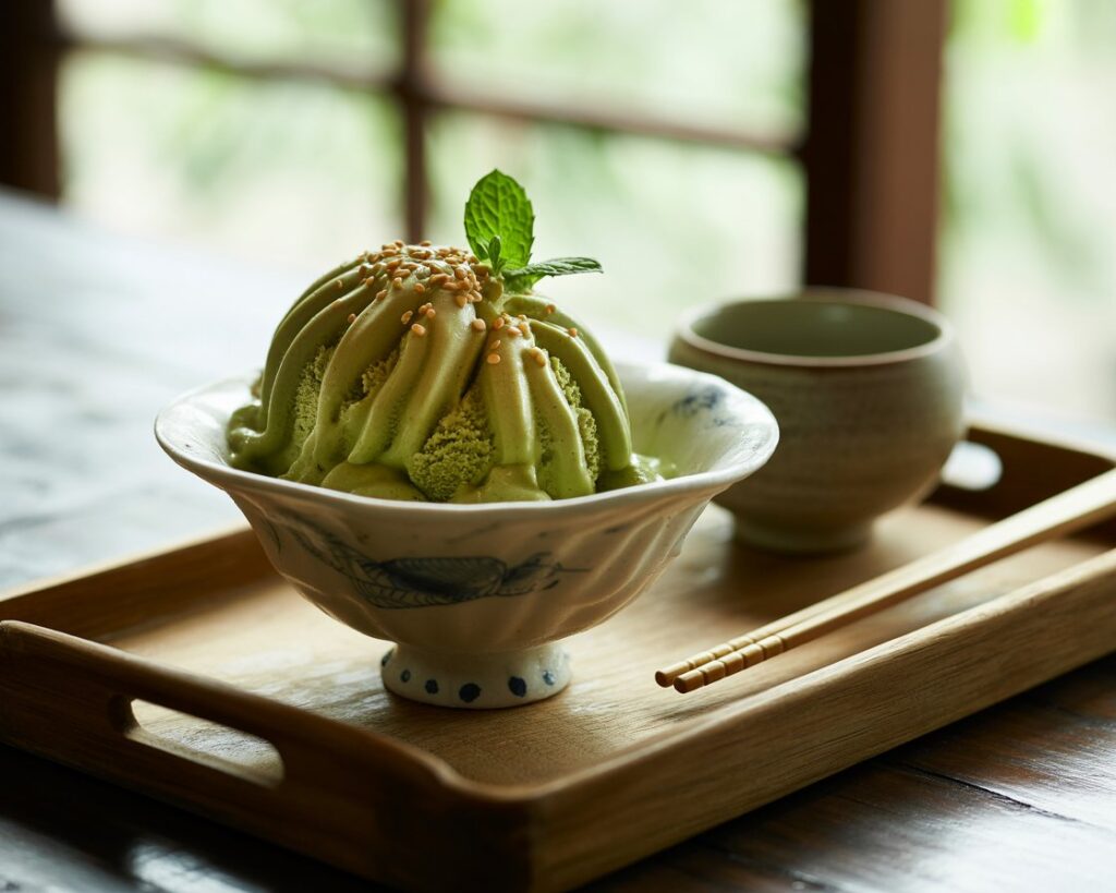Traditional style Chinese ice cream made with plant based ingredients and served in small dishes