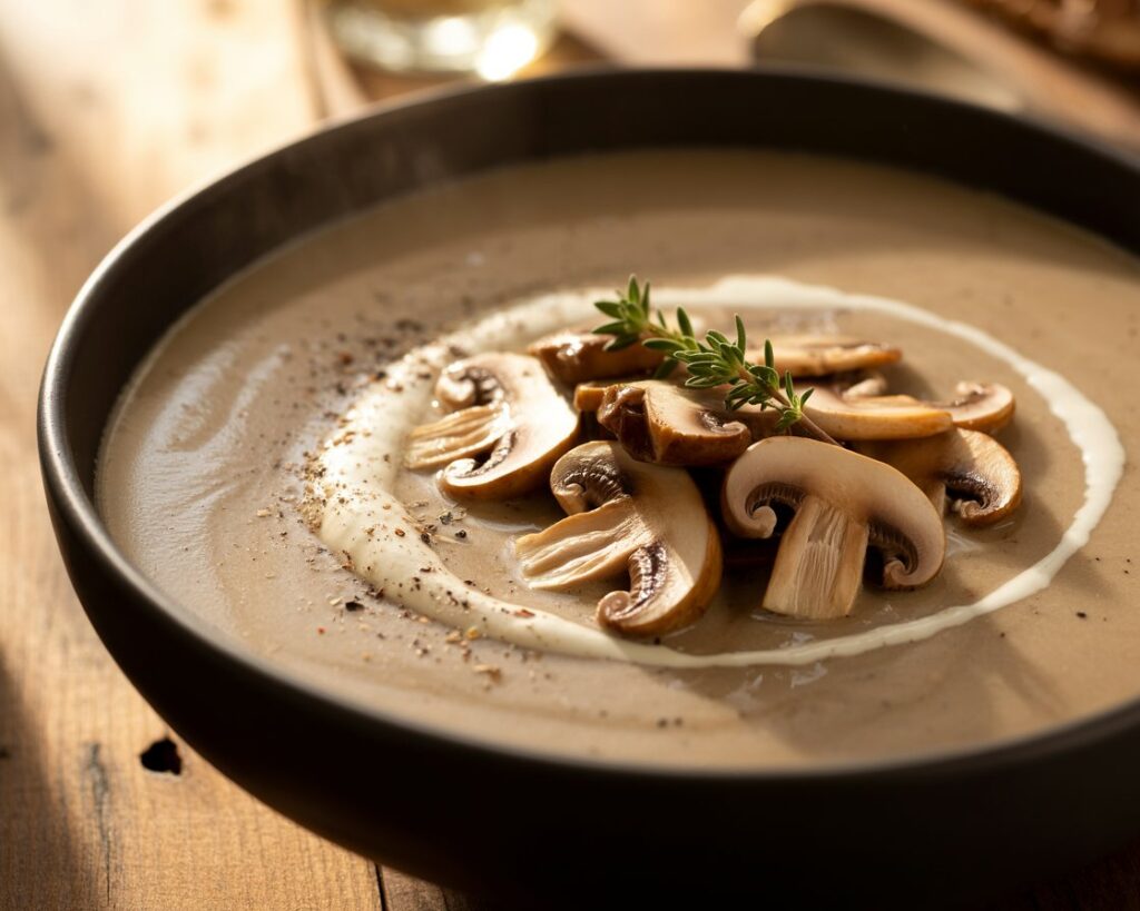 Creamy soup made with fresh mushrooms, garlic, onion, and cream.