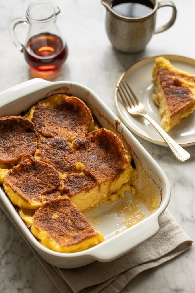 Overnight French toast casserole baked to golden perfection
