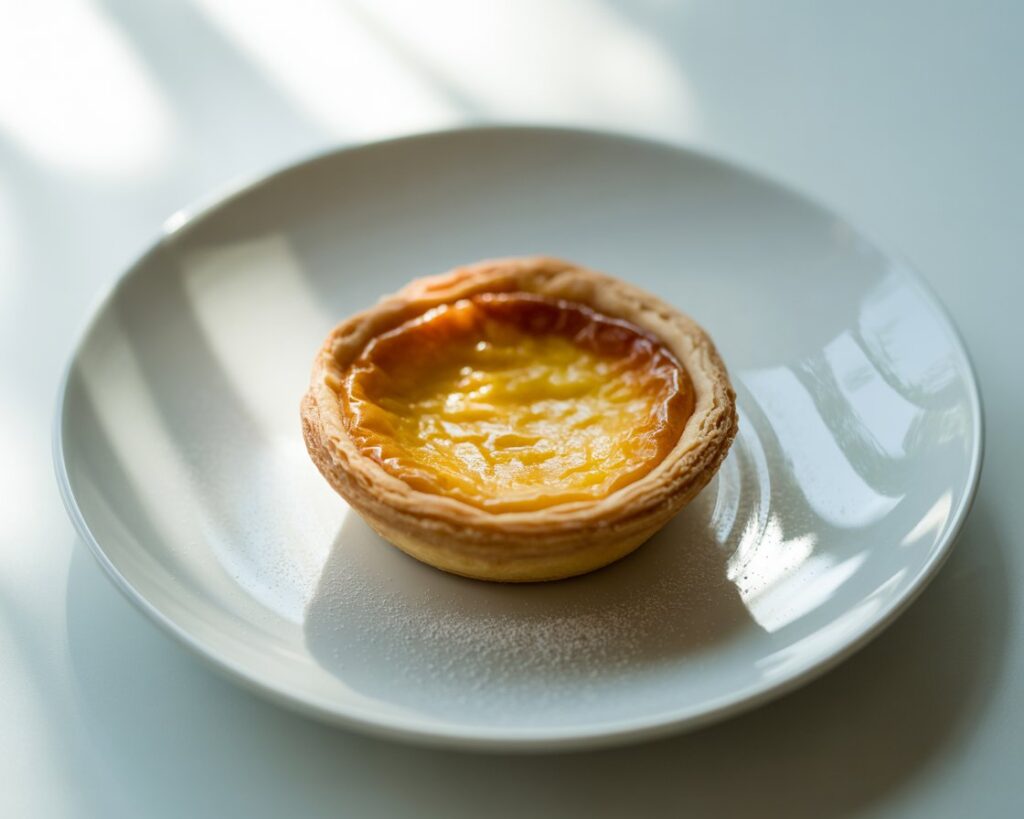 Freshly baked egg tarts with golden flaky crust and creamy custard filling