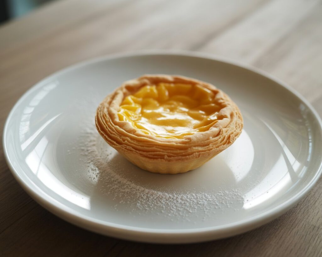 Custard filled egg tarts cooling on a baking tray