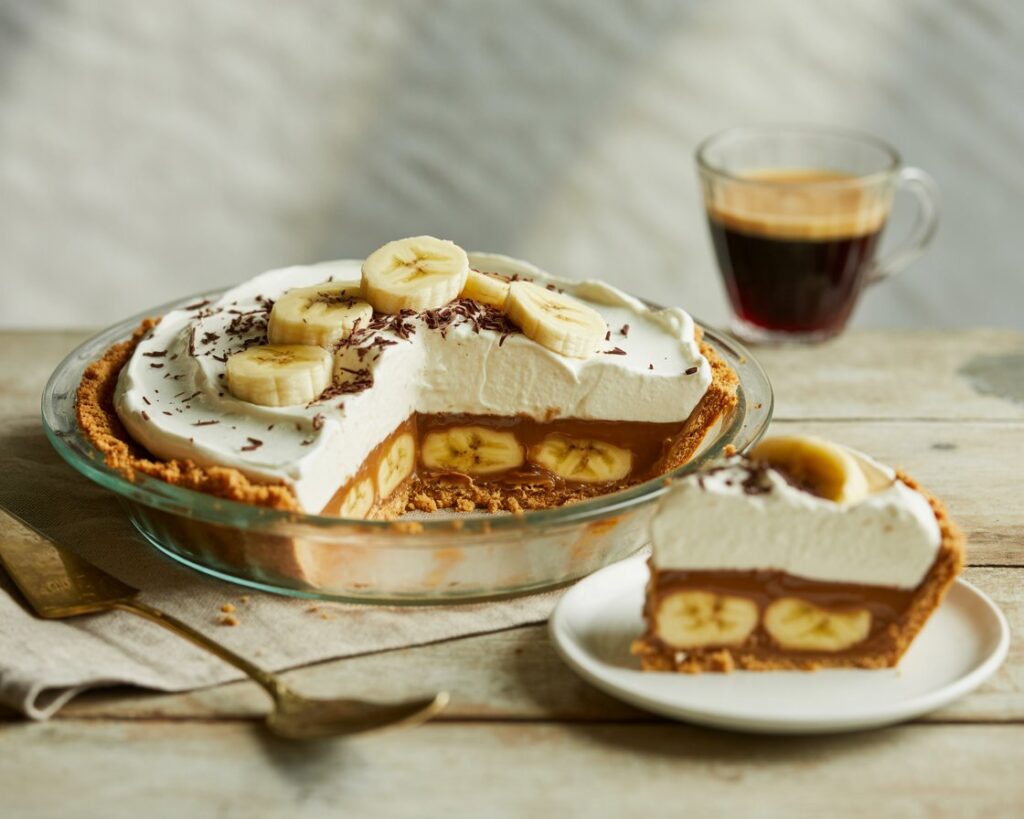 Classic homemade banoffee pie served on a dessert plate