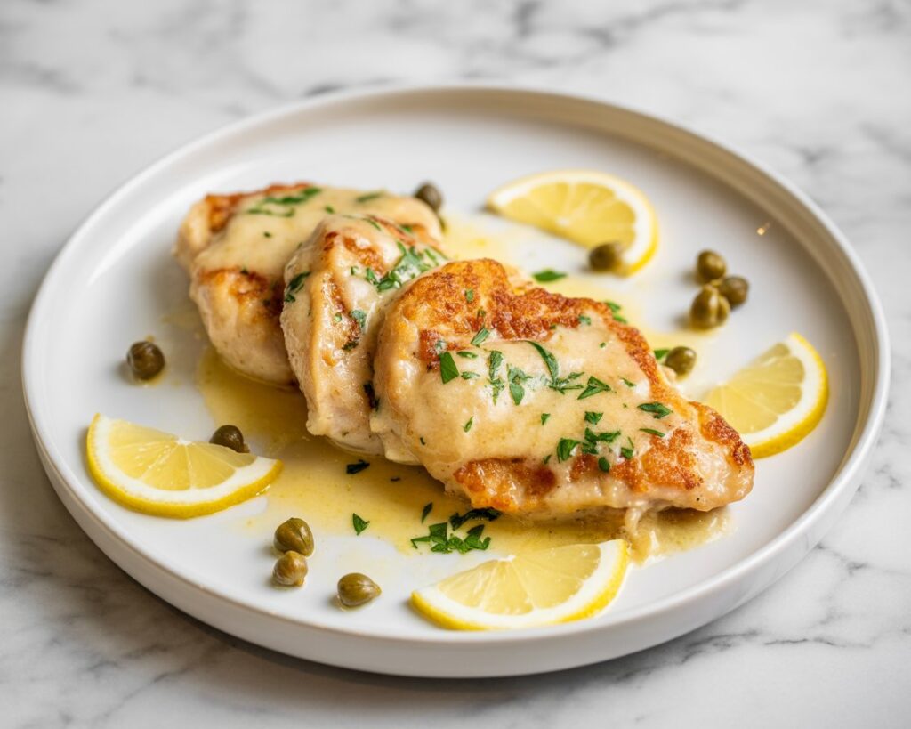Homemade chicken francese with golden crust and fresh parsley.
